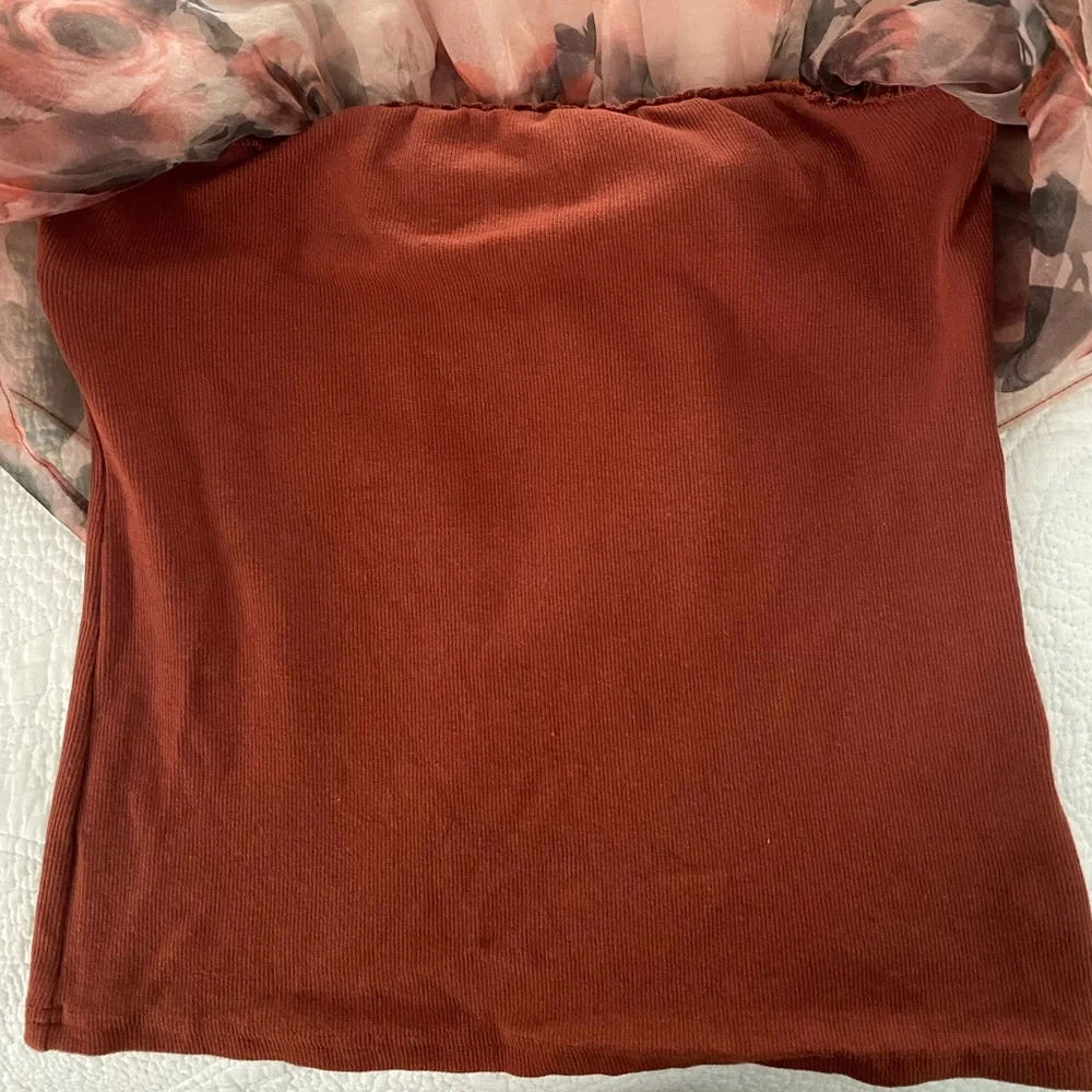 DOLAN Tiered Organza Floral Ruffle Blouse Top  Medium - Picture 6 of 10